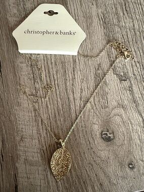 Christopher & Banks Gold Leaf Pendant Necklace